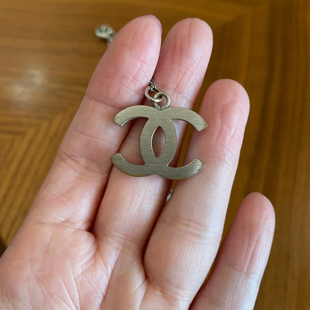 Authentic Chanel Silver with crystals CC necklace